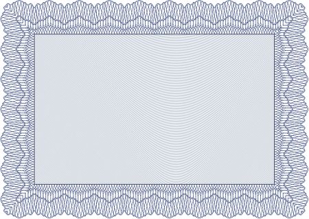 Diploma template or certificate template. Vector pattern that is used in money and certificate. With quality background. Beauty design. Blue color.