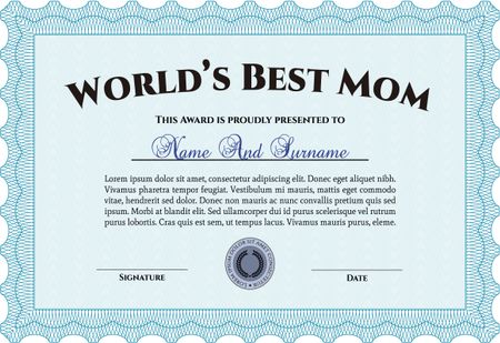 World's Best Mom Award. Detailed. Complex design. Printer friendly. 