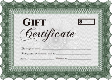 Retro Gift Certificate template. Border, frame. With complex linear background. Artistry design. 