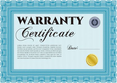Template Warranty certificate. Lovely design. Border, frame. With quality background. 