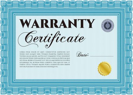 Template Warranty certificate. Lovely design. Border, frame. With quality background.