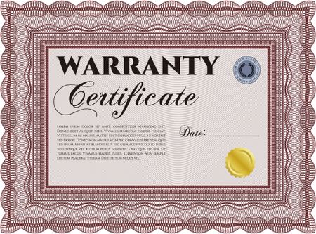 Template Warranty certificate. Border, frame. With quality background. Superior design. 