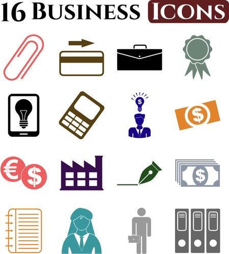 Set of 16 business icons. Universal Modern Icons.