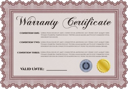 Sample Warranty template. Retro design. With great quality guilloche pattern. 
