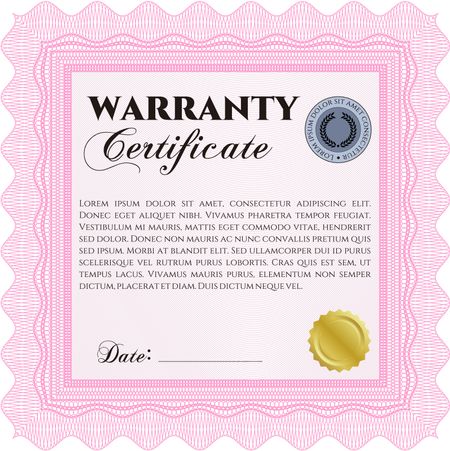Template Warranty certificate. Superior design. Border, frame. With quality background. 