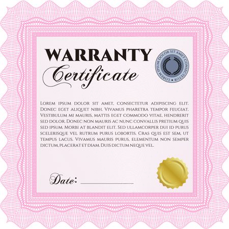 Template Warranty certificate. Superior design. Border, frame. With quality background.