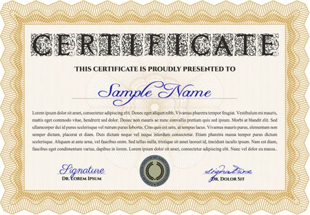 Classic Certificate or Diploma template. Money Pattern design. Orange color.
