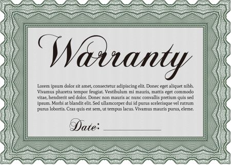 Sample Warranty certificate template. With guilloche pattern. Vector illustration. Elegant design. 