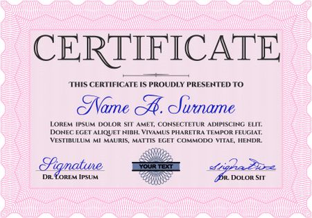 Pink Certificate. Detailed. Printer friendly. Complex design. 