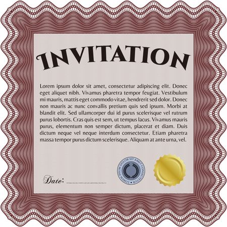 Retro vintage invitation. Retro design. With great quality guilloche pattern. 