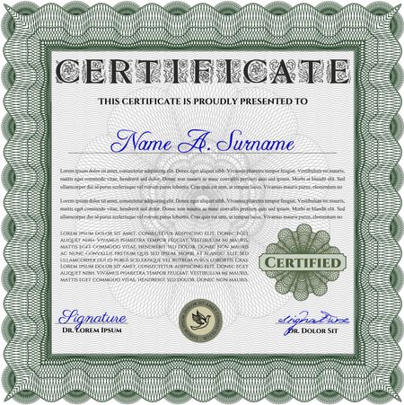 Green Classic Certificate template. Money Pattern design. 