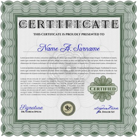 Green Classic Certificate template. Money Pattern design.