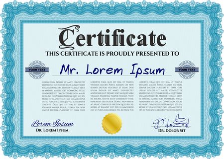 Classic Certificate template. Money Pattern design. Light blue color.