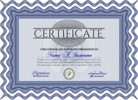 Blue Certificate. Printer friendly. Complex design. Detailed. 