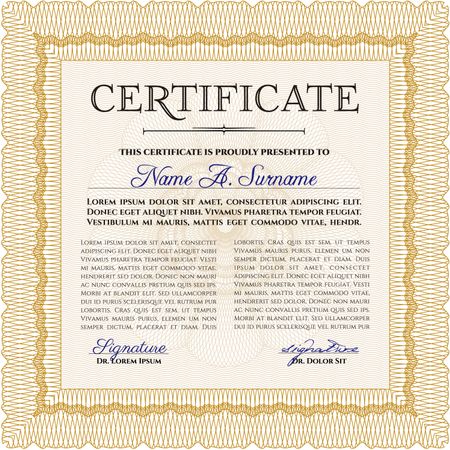 Orange Classic Certificate or Diploma template. Money Pattern design. 