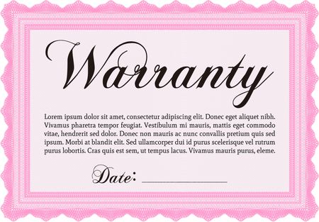 Warranty Certificate. Printer friendly. Complex design. Detailed. 