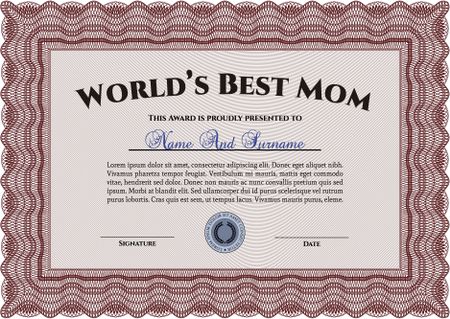 World's Best Mother Award. Easy to print. Detailed. Cordial design. 