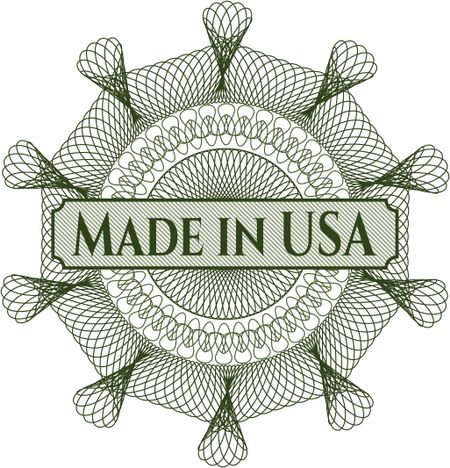 Made in USA written inside a money style rosette