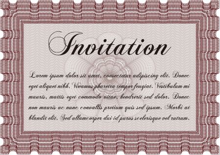 Vintage invitation template. With guilloche pattern. Elegant design. Vector illustration.