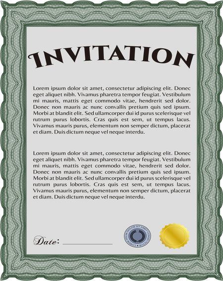 Retro vintage invitation template. With great quality guilloche pattern. Sophisticated design. 