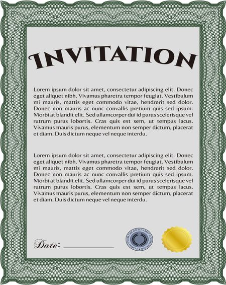 Retro vintage invitation template. With great quality guilloche pattern. Sophisticated design.