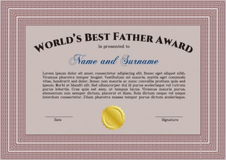 Best Father Award Template. With guilloche pattern and background. Elegant design. Vector illustration. 