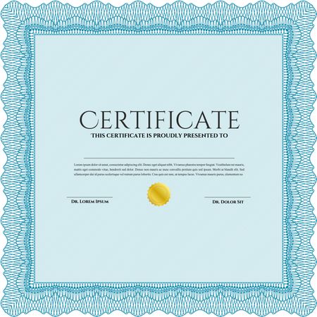 Diploma or certificate template. Vector illustration. With complex background. Lovely design. Light blue color.