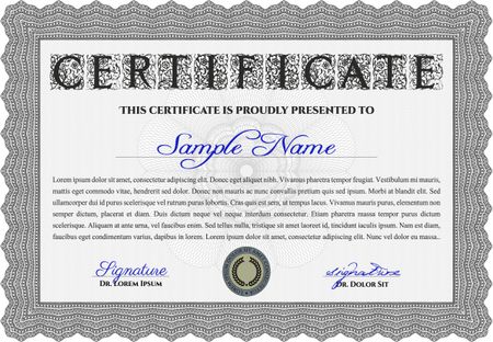 Grey Certificate of achievement template. Design template. Money design. With guilloche pattern. 