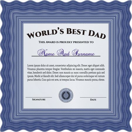 World's Best Father Award. Cordial design. Easy to print. Detailed. 
