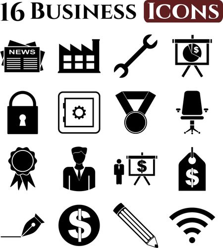 16 icon set. business Icons. Universal and Standard Icons.
