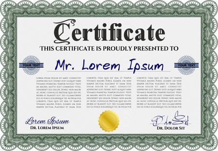 Diploma template or certificate template. With quality background. Beauty design. Vector pattern that is used in money and certificate. Green color.