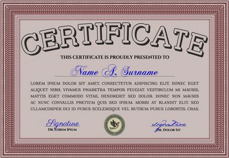 Diploma template or certificate template. With quality background. Beauty design. Vector pattern that is used in money and certificate. Red color.