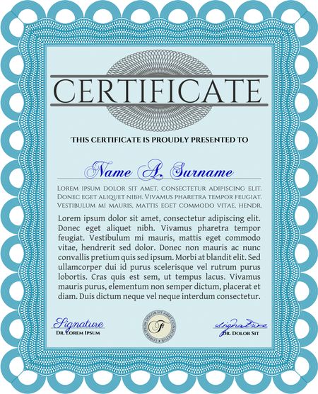 Light blue Classic Certificate template. Money Pattern design.