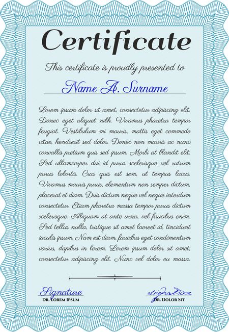 Diploma. Border, frame. Good design. With background. Light blue color.