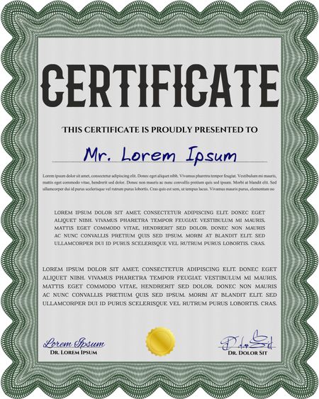 Green Diploma template. Excellent design. Border, frame. With background. 