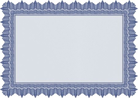 Blue Diploma template. Excellent design. Border, frame. With background. 