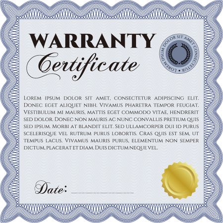 Warranty Certificate template. With background. Cordial design. Detailed. 