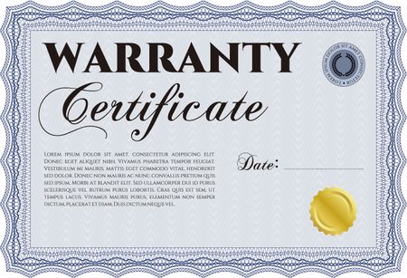 Warranty Certificate template. With background. Cordial design. Detailed. 