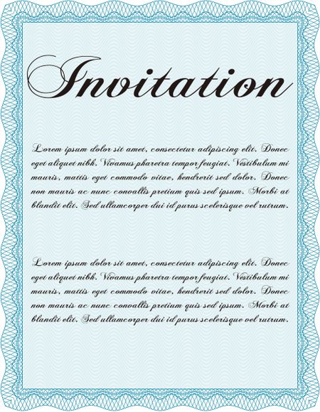 Vintage invitation template. Elegant design. Vector illustration. With guilloche pattern. 