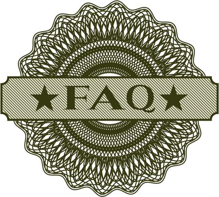 FAQ rosette or money style emblem