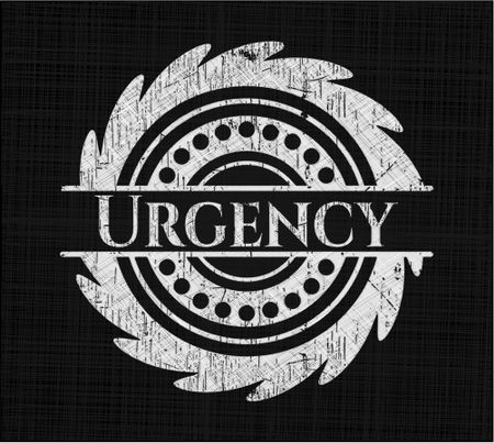 Urgency chalk emblem, retro style, chalk or chalkboard texture