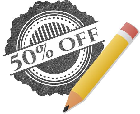 50% Off emblem drawn in pencil