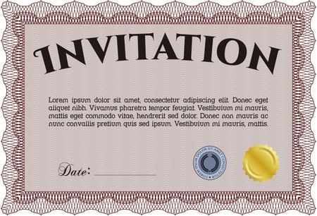 Vintage invitation. With guilloche pattern and background. Excellent complex design. Vector illustration. 