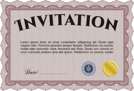 Vintage invitation. With guilloche pattern and background. Excellent complex design. Vector illustration.