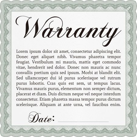 Sample Warranty certificate. With complex linear background. Excellent complex design. Vector illustration. 