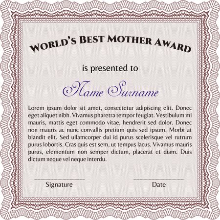 Award: Best Mother in the world. With great quality guilloche pattern. Sophisticated design. 