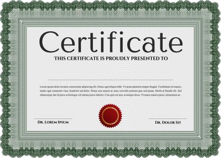 Green Sample Diploma. With linear background. Modern design. Frame certificate template Vector. 