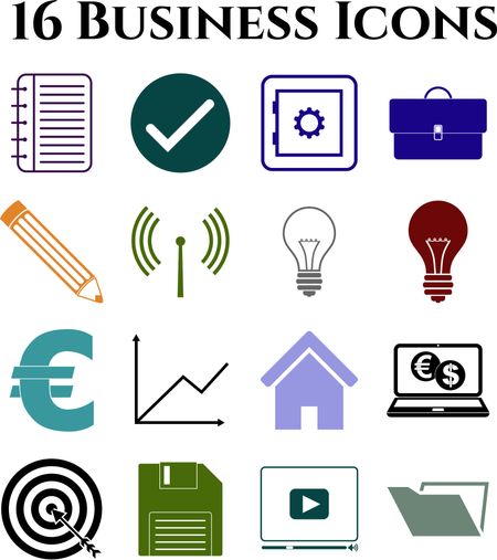 Set of 16 business icons. Universal Modern Icons.