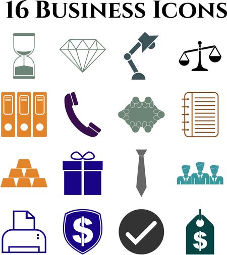 business icon set. 16 icons total. Quality Icons.