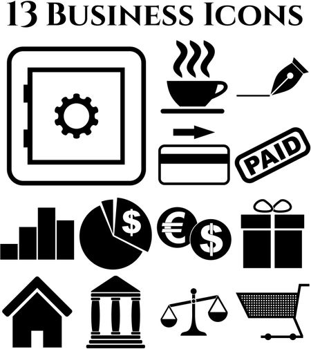 business icon set. 13 icons total. Quality Icons.